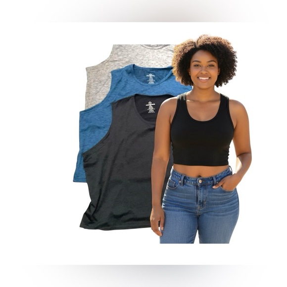 Real Essentials Racerback Activewear Tank Tops Blue Gray Navy Lightweight SZ 2XL - Picture 1 of 10